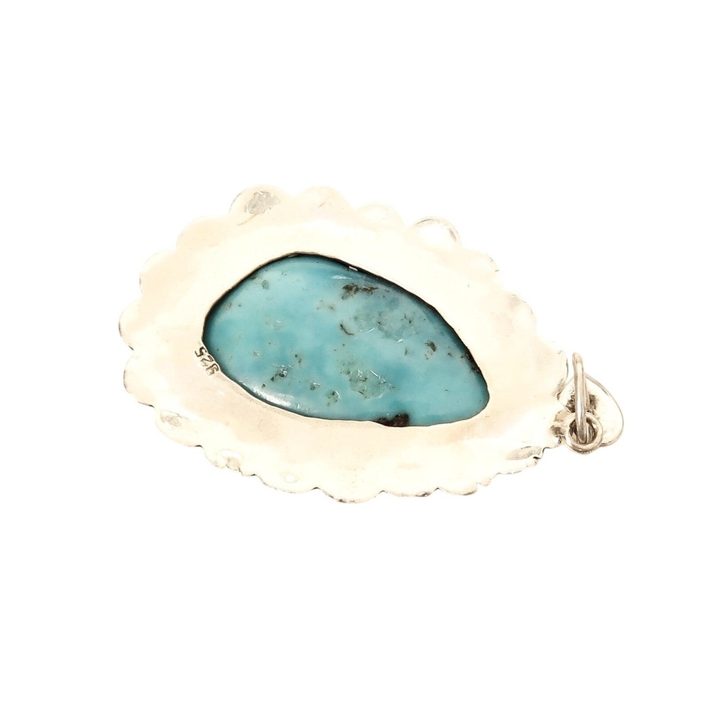 Stunning Large Southwestern Turquoise Gem Sterling Silver 925 Necklace Pendant - Picture 5 of 6